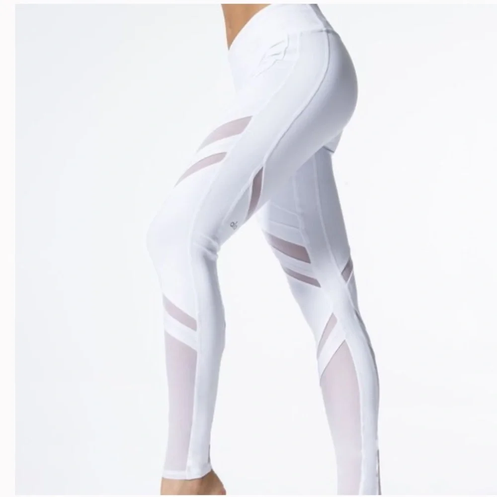Alo Yoga Epic Yoga White Mesh Leggings Full Length Size Small